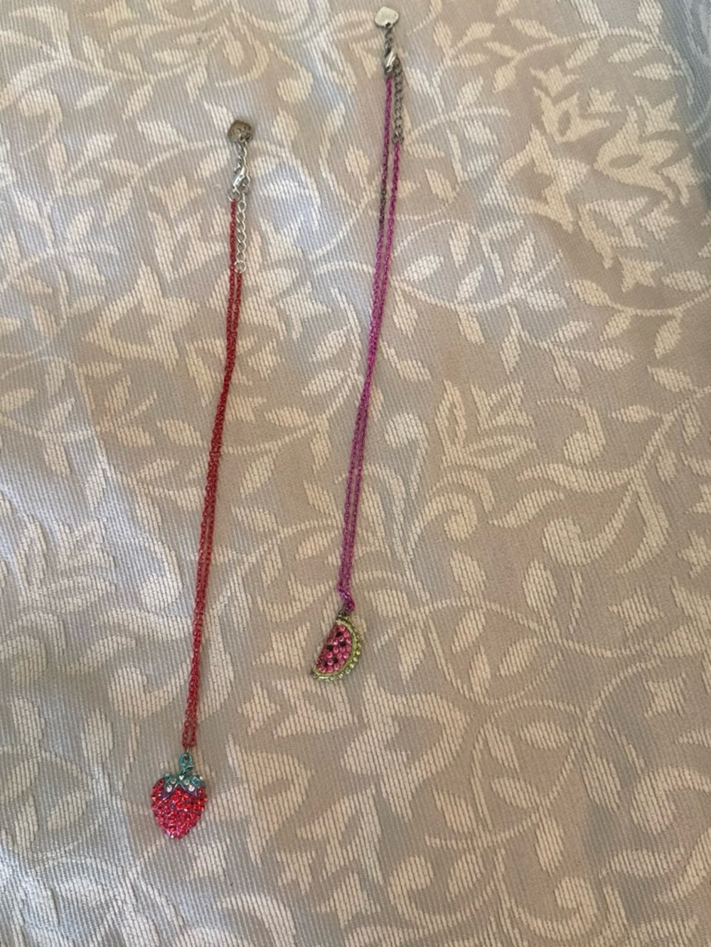 Kids necklaces- pink Fruit Pendant Necklace-Sparkling Strawberry and Kiwi Charms